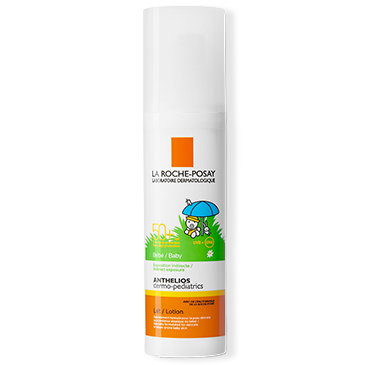 La Roche-Posay Anthelios Baby Sonnenschutzlotion LSF 50+ für empfindliche Babyhaut, Produktflasche mit kindlichem Design